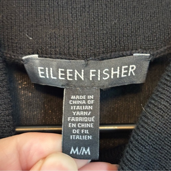 Eileen Fisher Medium Merino Wool Turtleneck Thin Sweater Italian Yarn Black - Picture 6 of 7